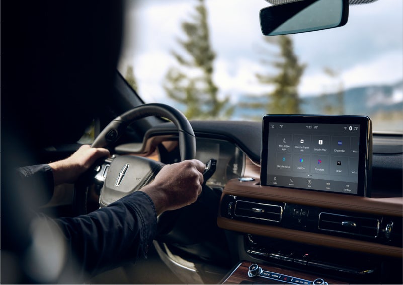 The Lincoln+Alexa app screen is displayed in the center screen of a 2023 Lincoln Aviator® Grand Touring SUV | Bondy's Lincoln in Dothan AL
