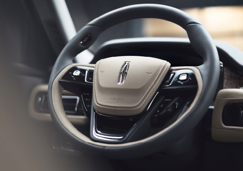 The intuitively placed controls of the steering wheel on a 2024 Lincoln Aviator® SUV | Bondy's Lincoln in Dothan AL