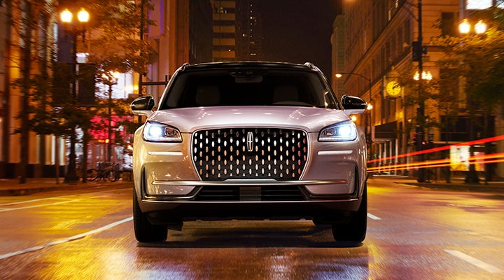 The striking grille of a 2024 Lincoln Corsair® SUV is shown. | Bondy's Lincoln in Dothan AL