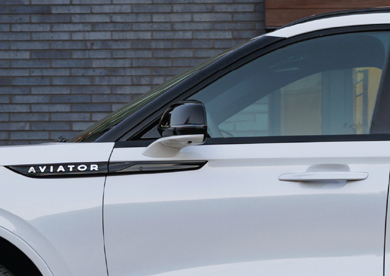 The driver’s door of a white 2025 Lincoln Aviator® SUV is showcased. | Bondy's Lincoln in Dothan AL